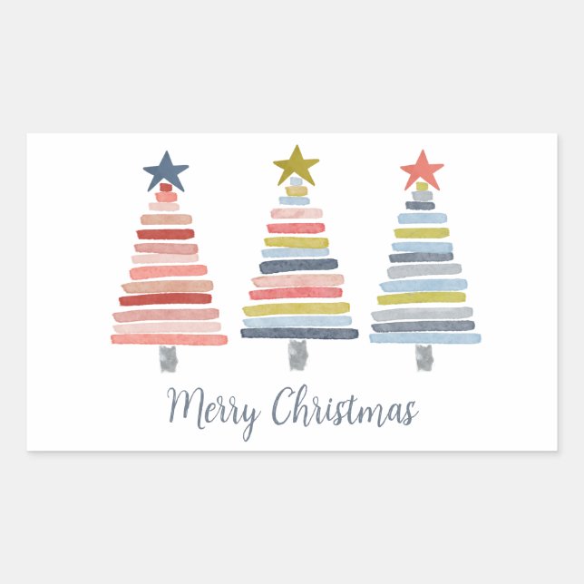 Merry Christmas Colourful Stacked Trees Sticker (Front)