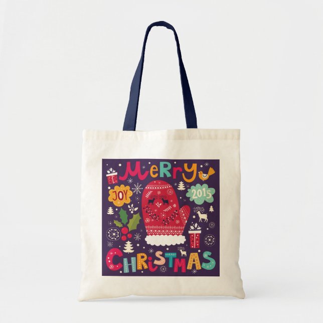 Merry Christmas Colourful Text  & Christmas Knit Tote Bag (Front)