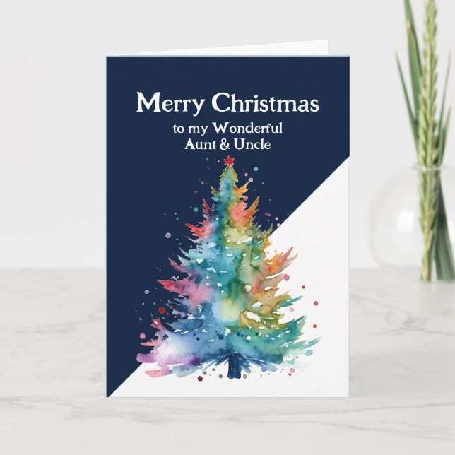 Merry Christmas Colourful Tree Aunt & Uncle Card (Front)