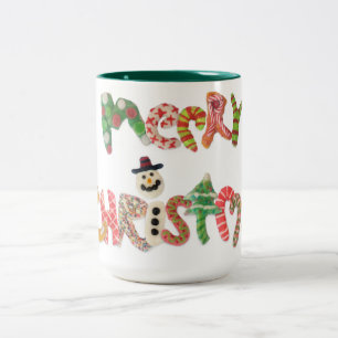 merry christmas colourful typography funny reindee Two-Tone coffee mug