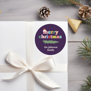 Merry Christmas! Colourful, typography,santa hat Classic Round Sticker