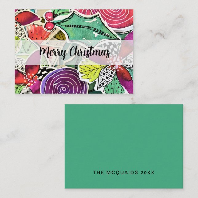 Merry Christmas Colourful Watercolor Pattern Card (Front/Back)