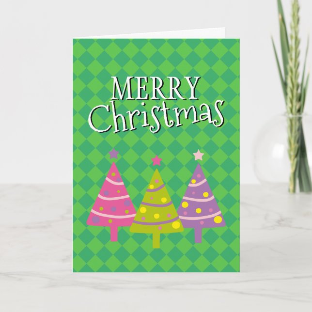 Merry Christmas Colourful Whimsical Trees  Holiday Card (Front)