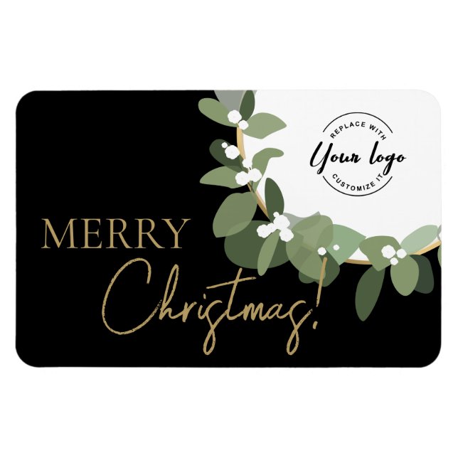 Merry Christmas Company Logo Gold black Custom Hol Magnet (Horizontal)