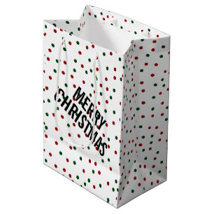 Merry Christmas Confetti Polka Dots Red Green Medium Gift Bag