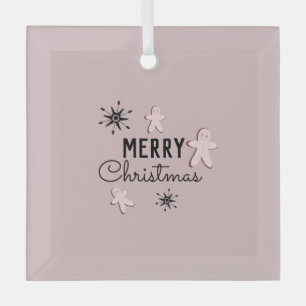 Merry Christmas Cookie Gingerbread Pink Glass Ornament