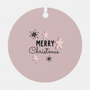 Merry Christmas Cookie Gingerbread Pink Metal Ornament