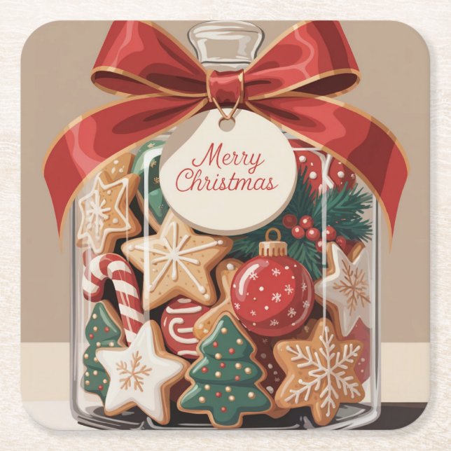 Merry Christmas Cookie Jar Coaster Set (Front)