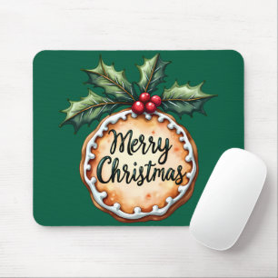 Merry Christmas Cookie with Holly Berries Mouse Pad