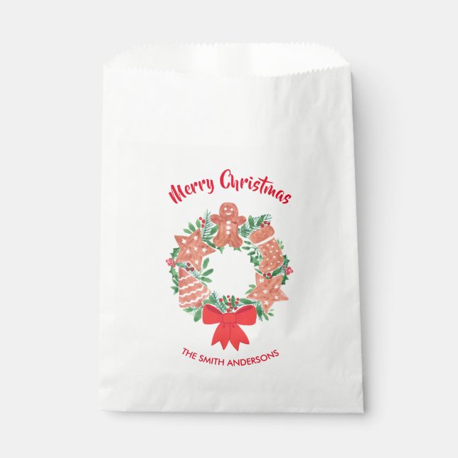 Merry Christmas Cookie Wreath Your Name Favour Bag (Front)