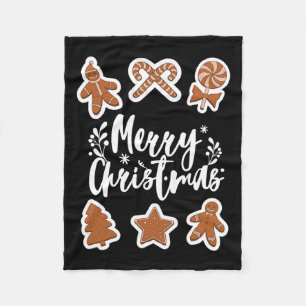Merry Christmas Cookies Gingerbread Man Tree Bakin Fleece Blanket