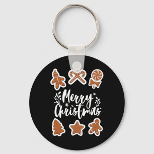 Merry Christmas Cookies Gingerbread Man Tree King Keychain