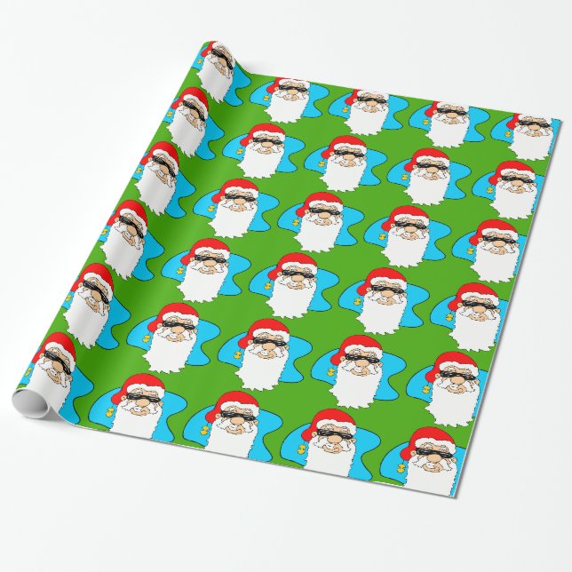 Merry Christmas Cool Santa In Sunglasses Pattern Wrapping Paper (Unrolled)