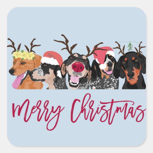 Merry Christmas Coonhound Head  square sticker (Front)