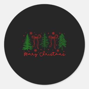 Merry Christmas Coquette Bow And Tree Retro Xmas H Classic Round Sticker