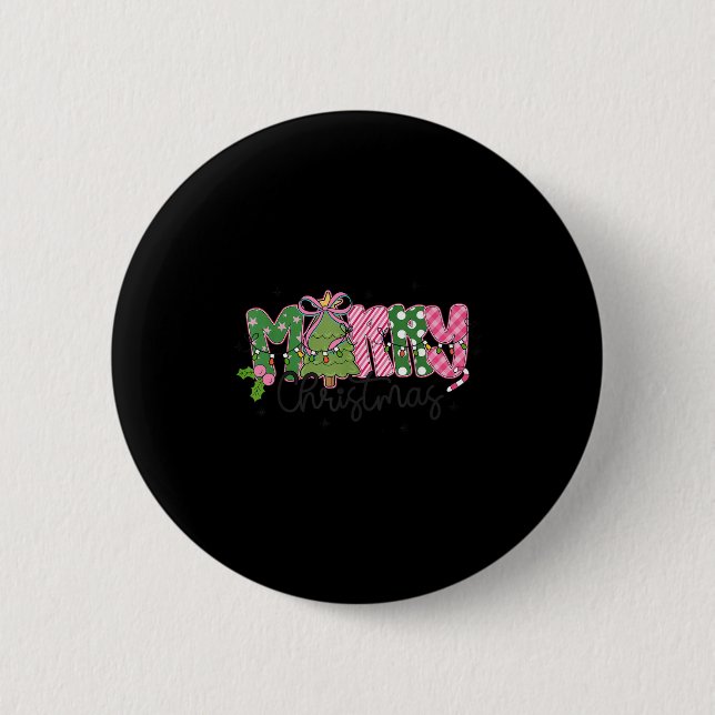 Merry Christmas Coquette Bow Family Xmas Men Women 2 Inch Round Button (Front)
