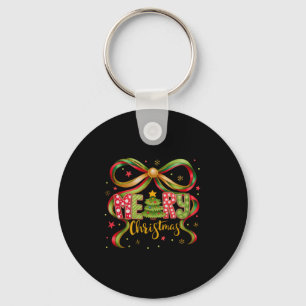 Merry Christmas Coquette Bow Preppy Xmas Tree Girl Keychain