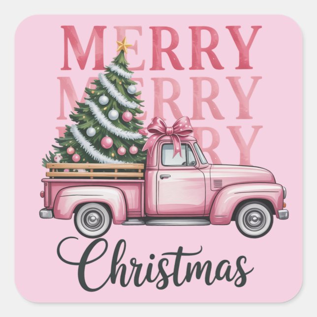 Merry Christmas Coquette Bow Xmas Holiday Season Square Sticker (Front)