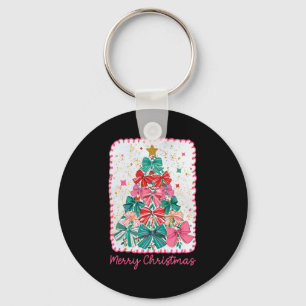 Merry Christmas Coquette Bow Xmas Tree Holiday Gir Keychain