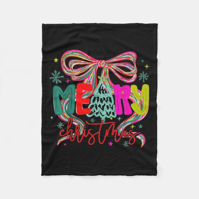 Merry Christmas Coquette Preppy Bow Tree For Woman Fleece Blanket (Front)