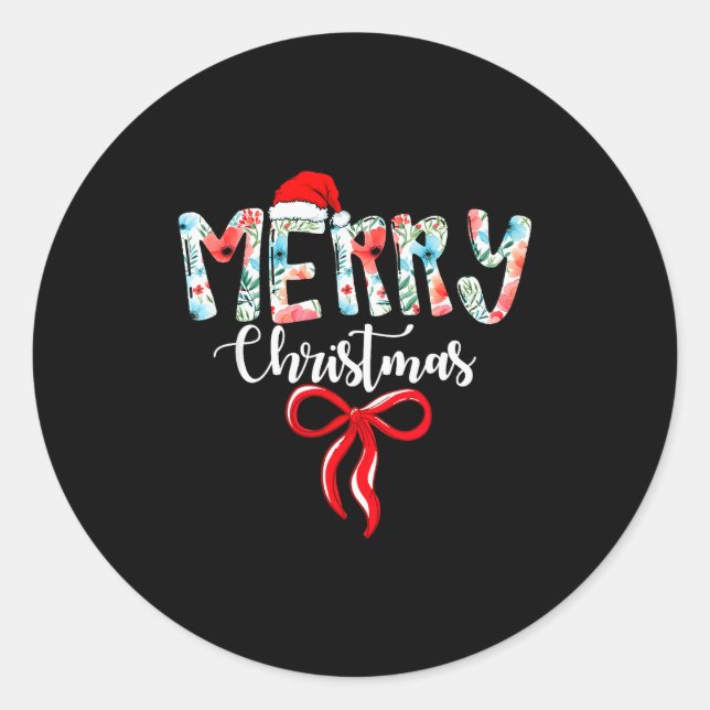 Merry Christmas Coquette Red Bow Girls Santa Hat X Classic Round Sticker (Front)