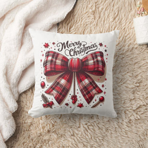 merry christmas Coquette red plaid Throw Pillow