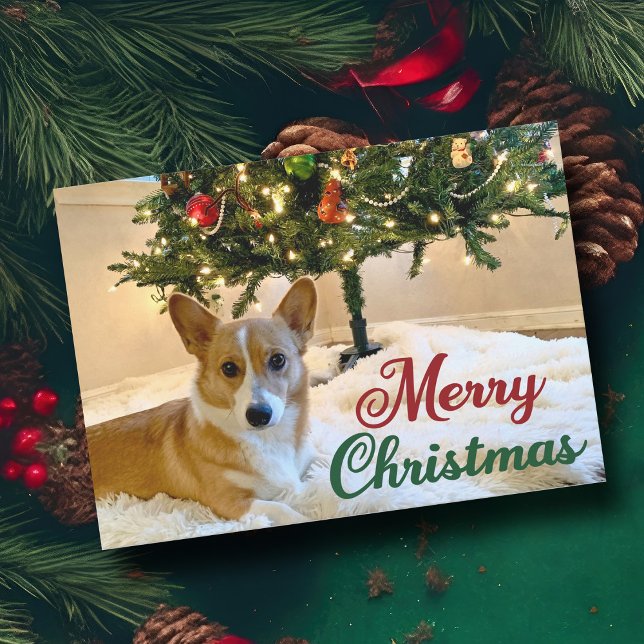 Merry Christmas Corgi Beautiful Dog Under Tree Holiday Card (Creator Uploaded)
