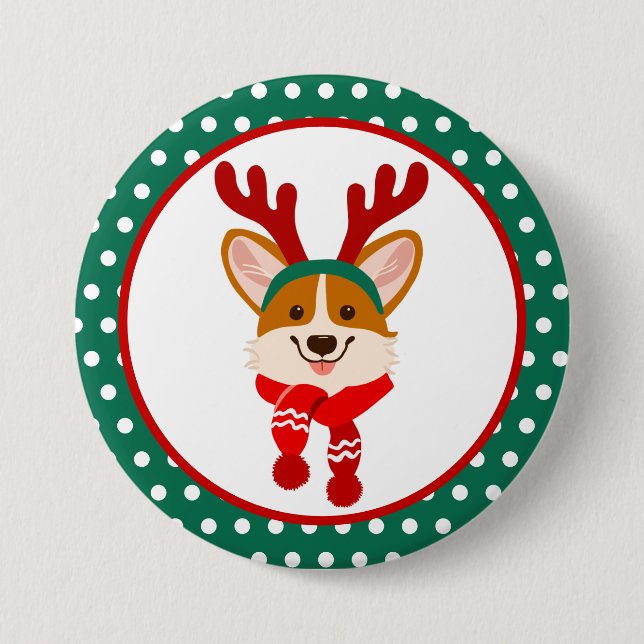 Merry Christmas Corgi Dog Button (Front)