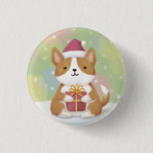 Merry Christmas: Corgi Illustration Art 1 Inch Round Button