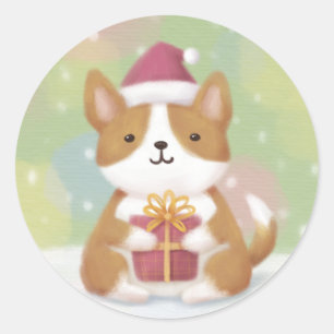 Merry Christmas: Corgi Illustration Art Classic Round Sticker