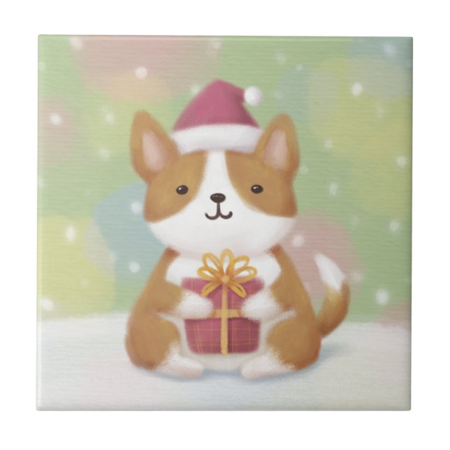 Merry Christmas: Corgi Illustration Art Tile (Front)
