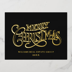 Merry Christmas Corporate Greeting Gold Foil Holiday Postcard