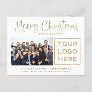 Merry Christmas   Corporate Photo and Your Logo Holiday Postcard