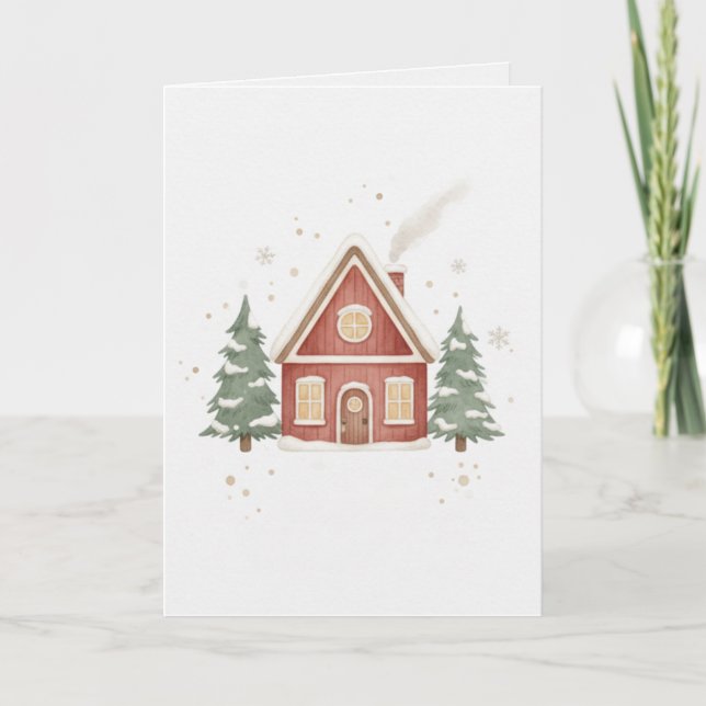 Merry Christmas Cottage Card Cosy Winter House (Front)