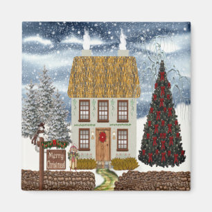 Merry Christmas Cottage Magnet