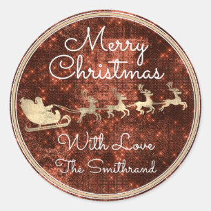 Merry Christmas Cottage Santa Reindeer Spark Classic Round Sticker
