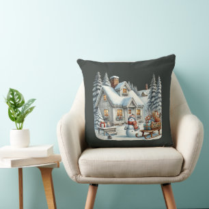 Merry Christmas Country house Throw Pillow