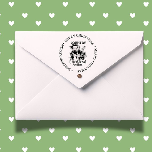 Merry Christmas Country Piggy theme Self-inking Stamp (Celebrate the season with our Merry Christmas Country Donkey self-inking stamp)