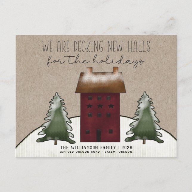Merry Christmas Country Saltbox Trees New Home   Postcard (Front)