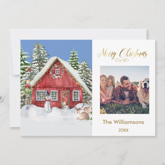 Merry Christmas Country Scene Family Photo  Card (Front)