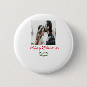 Merry Christmas couple photo add name happy holida 2 Inch Round Button