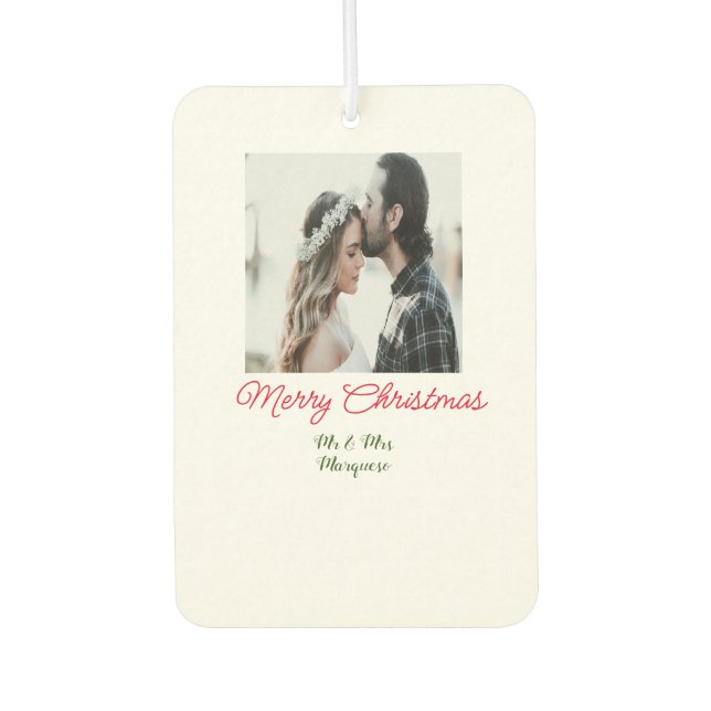 Merry Christmas couple photo add name happy holida Air Freshener (Front)