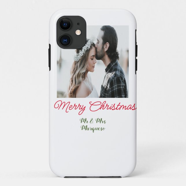 Merry Christmas couple photo add name happy holida Case-Mate iPhone Case (Back)