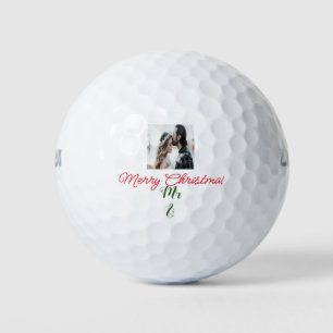 Merry Christmas couple photo add name happy holida Golf Balls