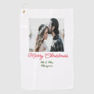 Merry Christmas couple photo add name happy holida Golf Towel