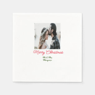 Merry Christmas couple photo add name happy holida Napkin