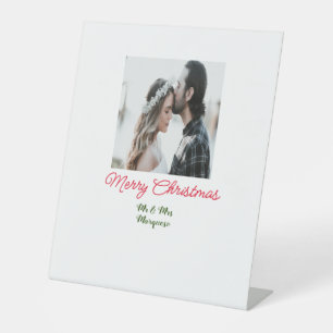 Merry Christmas couple photo add name happy holida Pedestal Sign