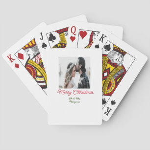Merry Christmas couple photo add name happy holida Playing Cards