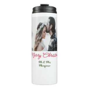 Merry Christmas couple photo add name happy holida Thermal Tumbler