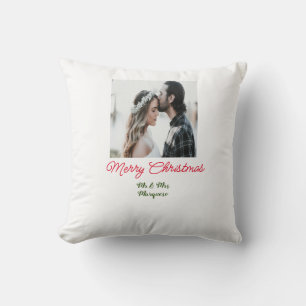 Merry Christmas couple photo add name happy holida Throw Pillow
